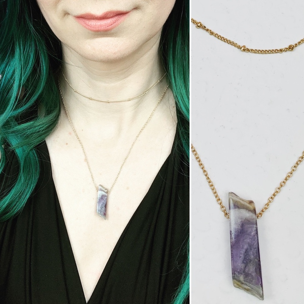 Amethyst Drop Pendant w/ Gold Layered Necklace